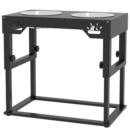 Adjustable Elevated Dog Feeding Station, Black Stainless Steel Bowls