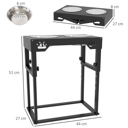 Adjustable Elevated Dog Feeding Station, Black Stainless Steel Bowls