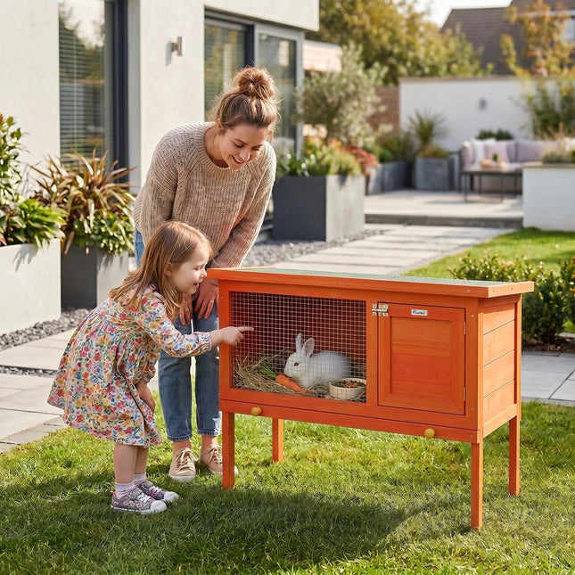 Elevated Wooden Rabbit Hutch, Pull-Out Tray, 90x45x65 cm