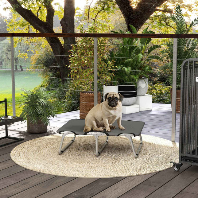 Panier surélevé pour chien, panier d'extérieur pour animaux de compagnie, chaise longue pour petits chiens jusqu'à 10 kg, Oxford, gris 71 x 58 x 20 cm