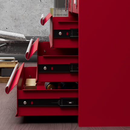 Tool box with lock, steel, 3 drawers, red, 51x22x32cm