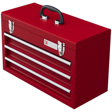 Tool box with lock, steel, 3 drawers, red, 51x22x32cm