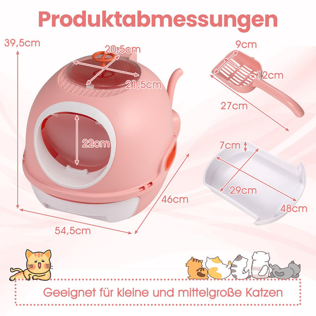 Geschlossenes Katzenklo mit Schale und Schaufel, Rosa