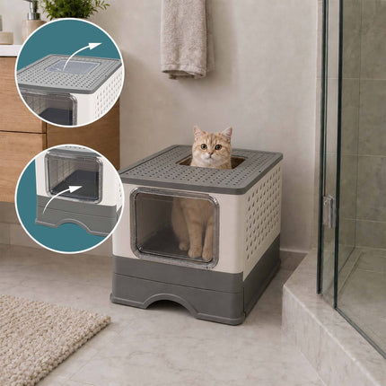 Geschlossene Katzentoilette mit Schublade, faltbares Design