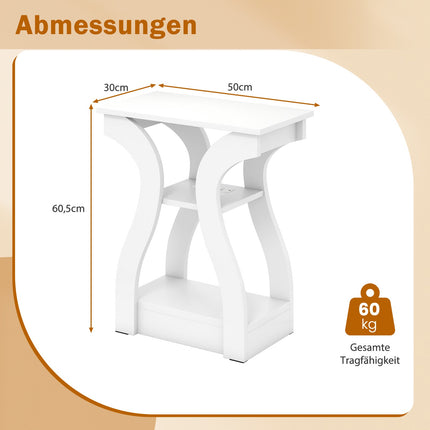 Beistelltisch-Set mit Ladestation, 3-stöckig, Weiß
