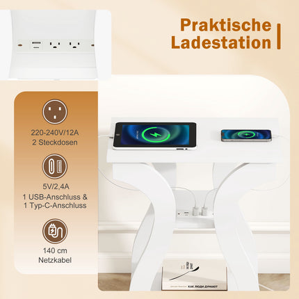 Beistelltisch-Set mit Ladestation, 3-stöckig, Weiß