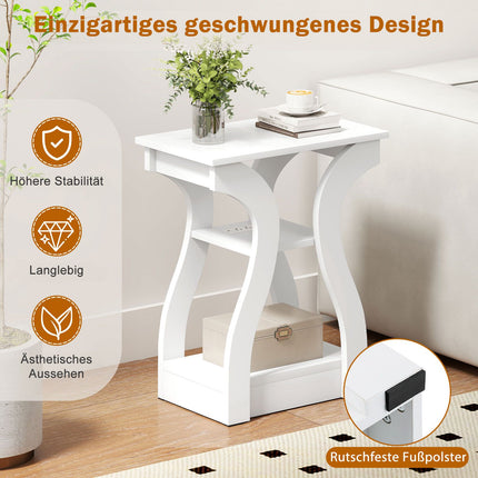 Beistelltisch-Set mit Ladestation, 3-stöckig, Weiß