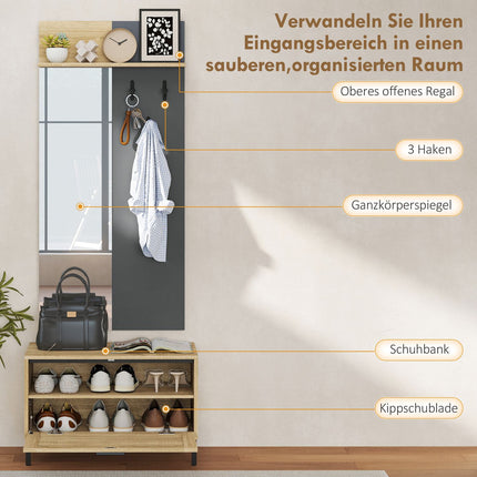 Entryway Furniture Set – Shoe Bench, Mirror, Hooks, Shelf
