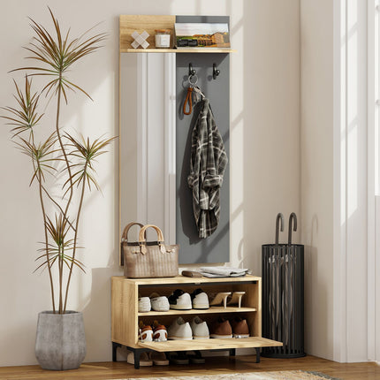 Entryway Furniture Set – Shoe Bench, Mirror, Hooks, Shelf