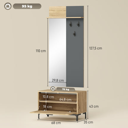 Entryway Furniture Set – Shoe Bench, Mirror, Hooks, Shelf