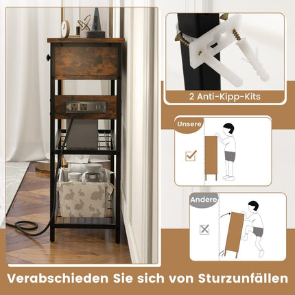 Entryway Table Charging Station with 2 Drawers & 2 Metal Mesh Shelves Rustic Brown