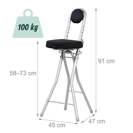 Ergonomic Adjustable Standing Stool, Black/Silver