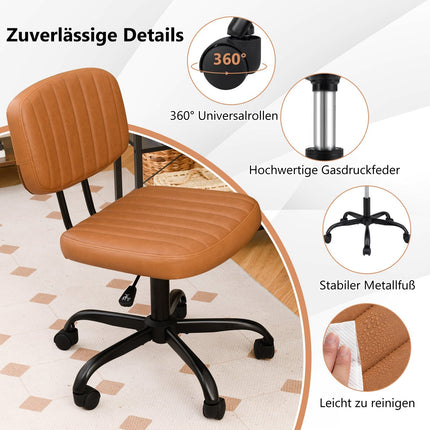 Ergonomischer Bürostuhl ohne Armlehnen, braunes Kunstleder