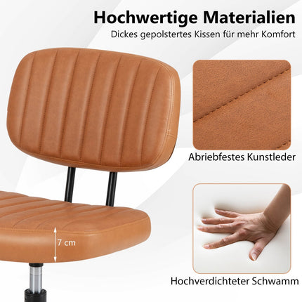 Ergonomischer Bürostuhl ohne Armlehnen, braunes Kunstleder