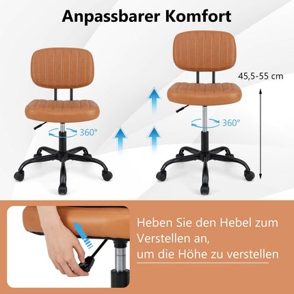 Ergonomischer Bürostuhl ohne Armlehnen, braunes Kunstleder