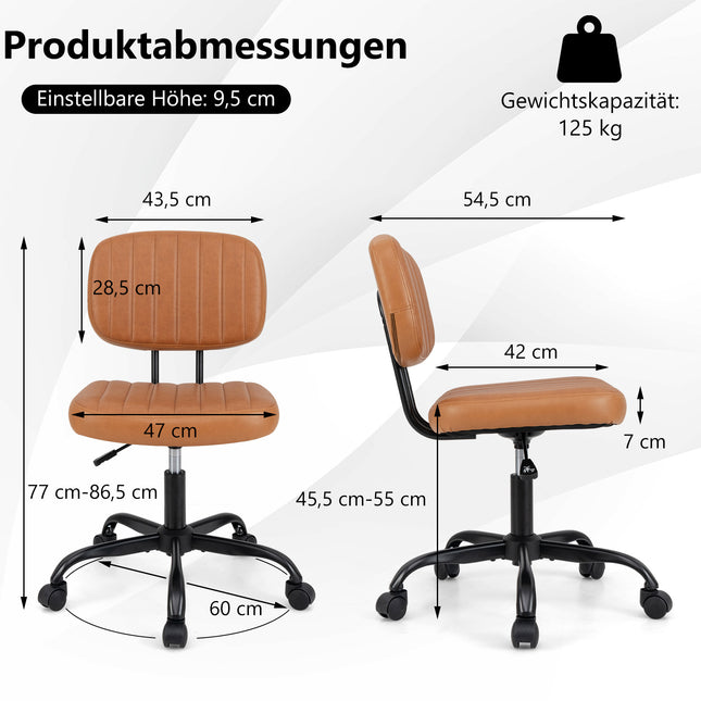 Ergonomischer Bürostuhl ohne Armlehnen, braunes Kunstleder