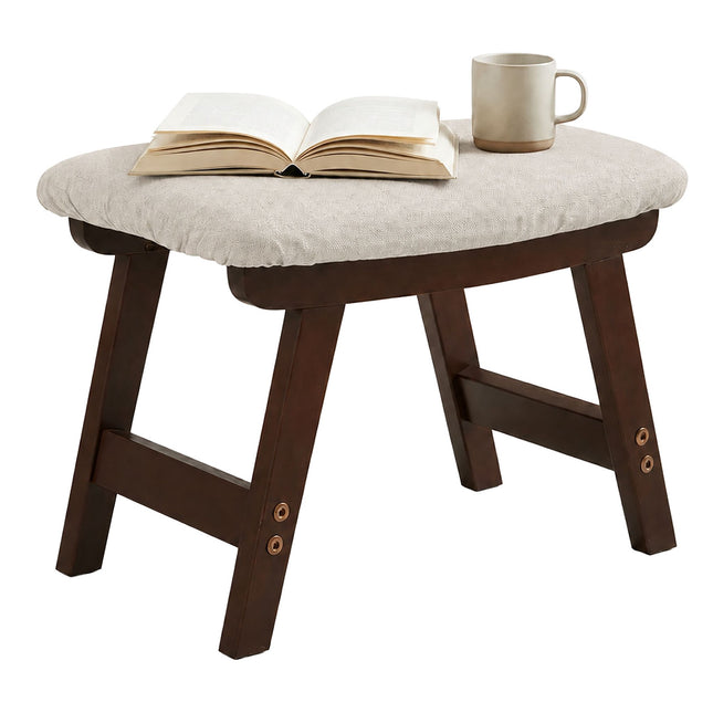 Ergonomischer beiger Fußhocker, Buchenholz & Leinenbezug