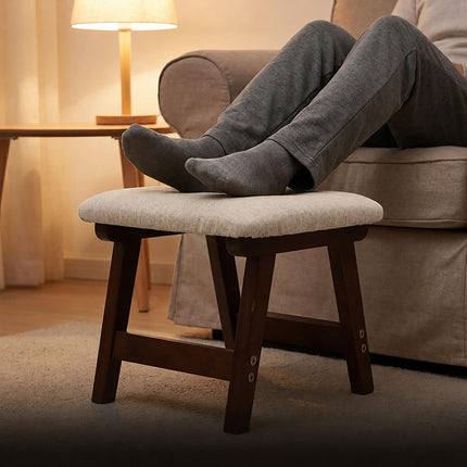 Ergonomická béžová podnožka, bukové dřevo a lněný potah