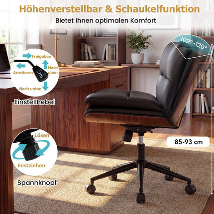 Ergonomic Black Desk Chair with Wheels, No Armrests