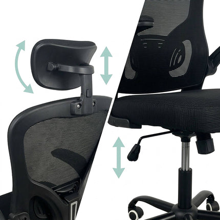 Ergonomická černá kancelářská židle s opěrkou hlavy a beder