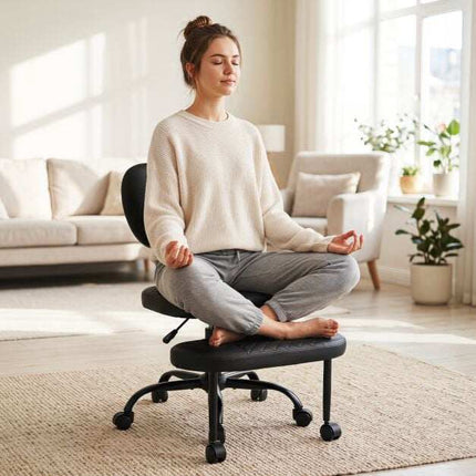Ergonomic Cross-Legged Office Chair, Adjustable Height, Black
