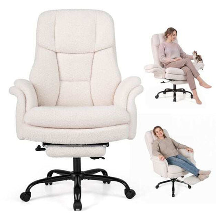 Ergonomische bureaustoel met gekruiste poten en voetensteun, wit