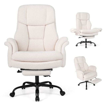 Ergonomische bureaustoel met gekruiste poten en voetensteun, wit