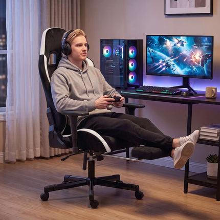 Ergonomic Gaming Chair with Heated Massage Lumbar Cushion, 3D Armrests, Black