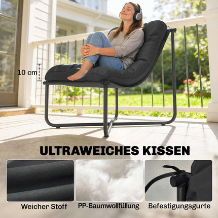 Ergonomischer Gartenstuhl mit Kissen, Dunkelgrau, 120kg Tragfähigkeit
