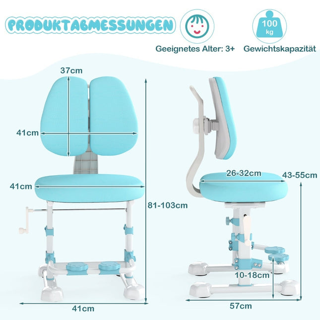 Ergonomischer Kinder-Schreibtischstuhl mit verstellbarer Rückenlehne und Fußstütze