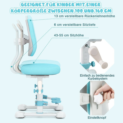Ergonomischer Kinder-Schreibtischstuhl mit verstellbarer Rückenlehne und Fußstütze