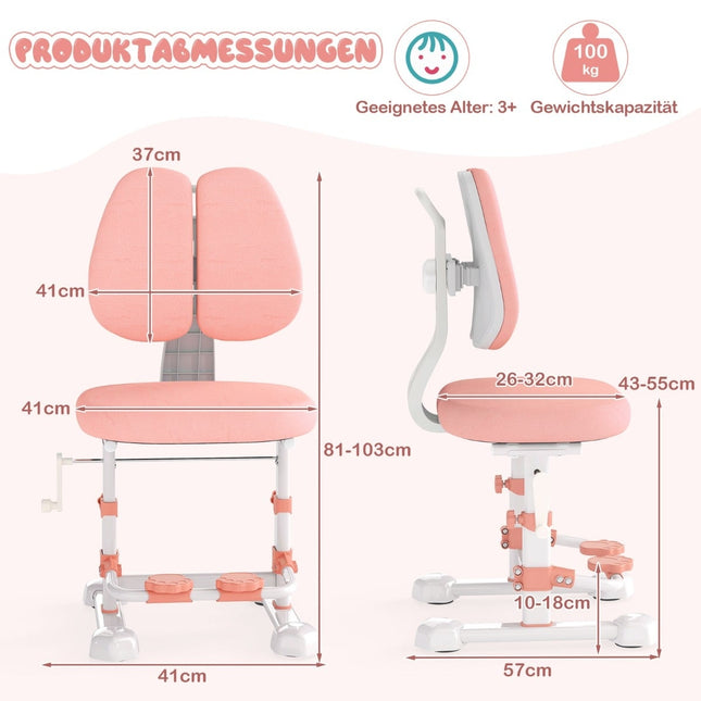Ergonomischer Kinder-Schreibtischstuhl mit verstellbarer Rückenlehne und Fußstütze