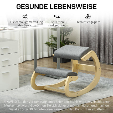 Ergonomic rocking kneeling chair for improved posture, gray