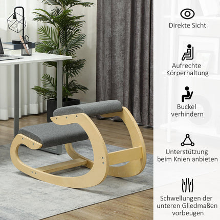 Ergonomic rocking kneeling chair for improved posture, gray