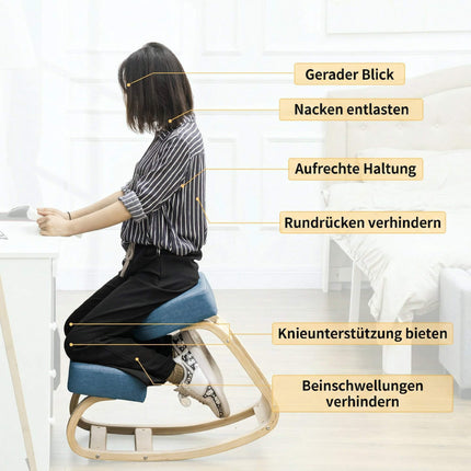 Ergonomischer Kniestuhl, Birkenholz, 120kg Tragkraft, Blau