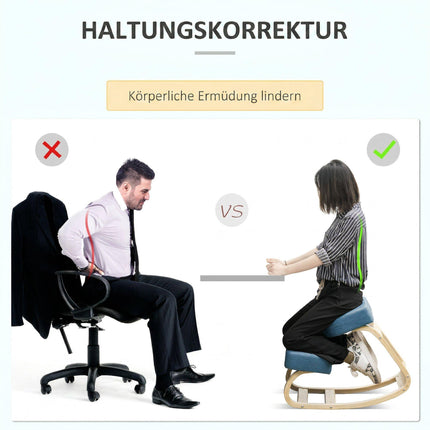 Ergonomischer Kniestuhl, Birkenholz, 120kg Tragkraft, Blau