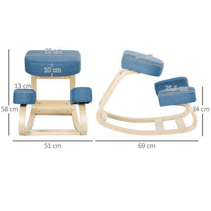 Ergonomischer Kniestuhl, Birkenholz, 120kg Tragkraft, Blau
