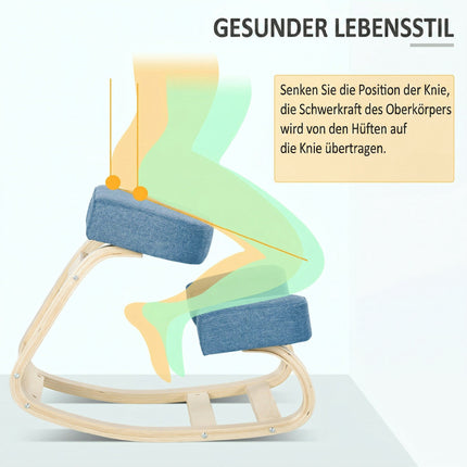 Ergonomischer Kniestuhl, Birkenholz, 120kg Tragkraft, Blau