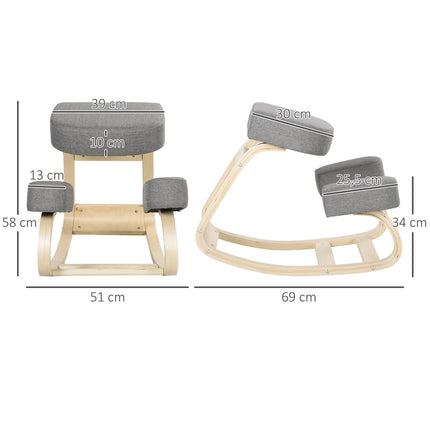 Ergonomischer Kniestuhl, Birkenholz, 120kg Tragkraft, Grau