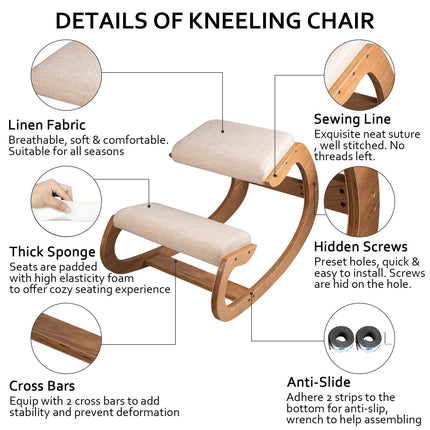 Ergonomic Kneeling Chair, Birch Wood, 220 lb Capacity
