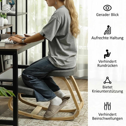 Ergonomic Kneeling Chair, Birch Wood Base, Grey Fabric