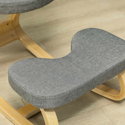 Ergonomic Kneeling Chair, Birch Wood Base, Grey Fabric