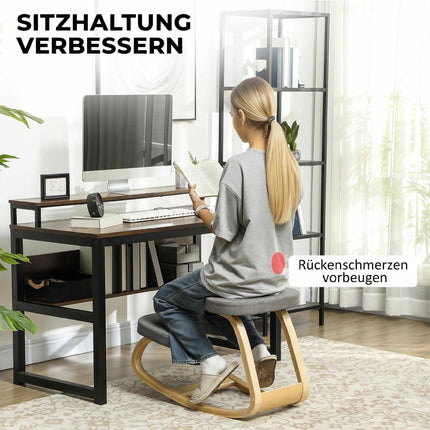 Ergonomic Kneeling Chair, Birch Wood Base, Grey Fabric