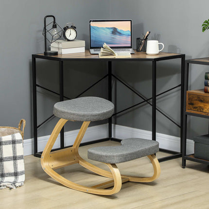 Ergonomic Kneeling Chair, Birch Wood Base, Grey Fabric