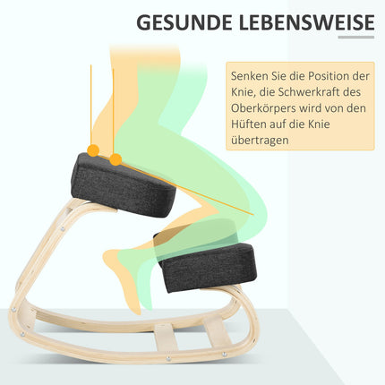 Ergonomischer Kniestuhl, Birke, Schwarz, 120 kg Tragkraft