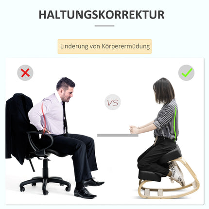 Ergonomischer Kniestuhl, Birke, Schwarz, 120 kg Tragkraft