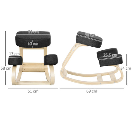 Ergonomischer Kniestuhl, Birke, Schwarz, 120 kg Tragkraft