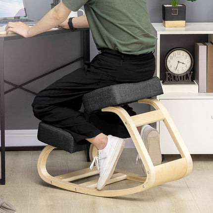 Ergonomischer Kniestuhl, Birke, Schwarz, 120 kg Tragkraft