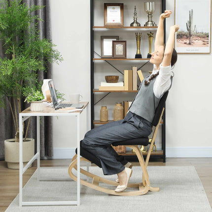 Ergonomic Kneeling Chair, Birch Wood, Black, Home & Office Use