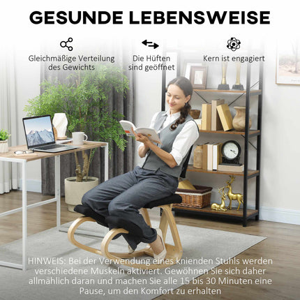 Ergonomic Kneeling Chair, Birch Wood, Black, Home & Office Use